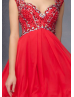 Tulle Beaded Straps Key Hole Back Knee Length Prom Dress 